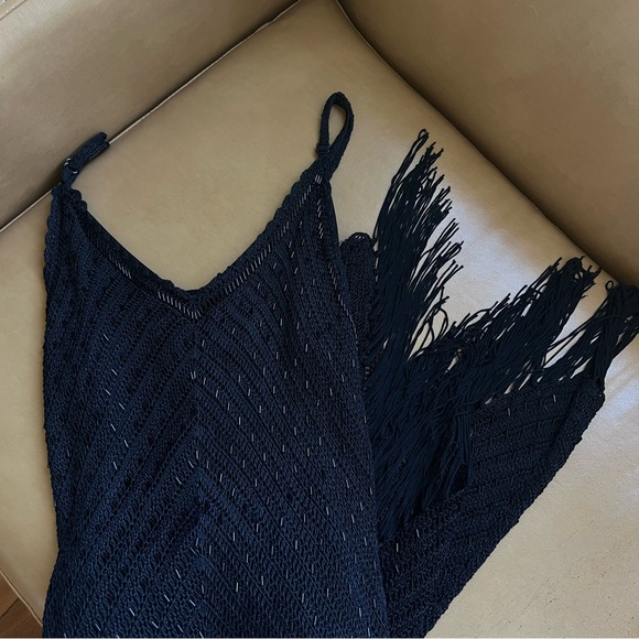 Vintage Dresses & Skirts - Vintage y2k black beaded fitted midi dress with fringe details xs